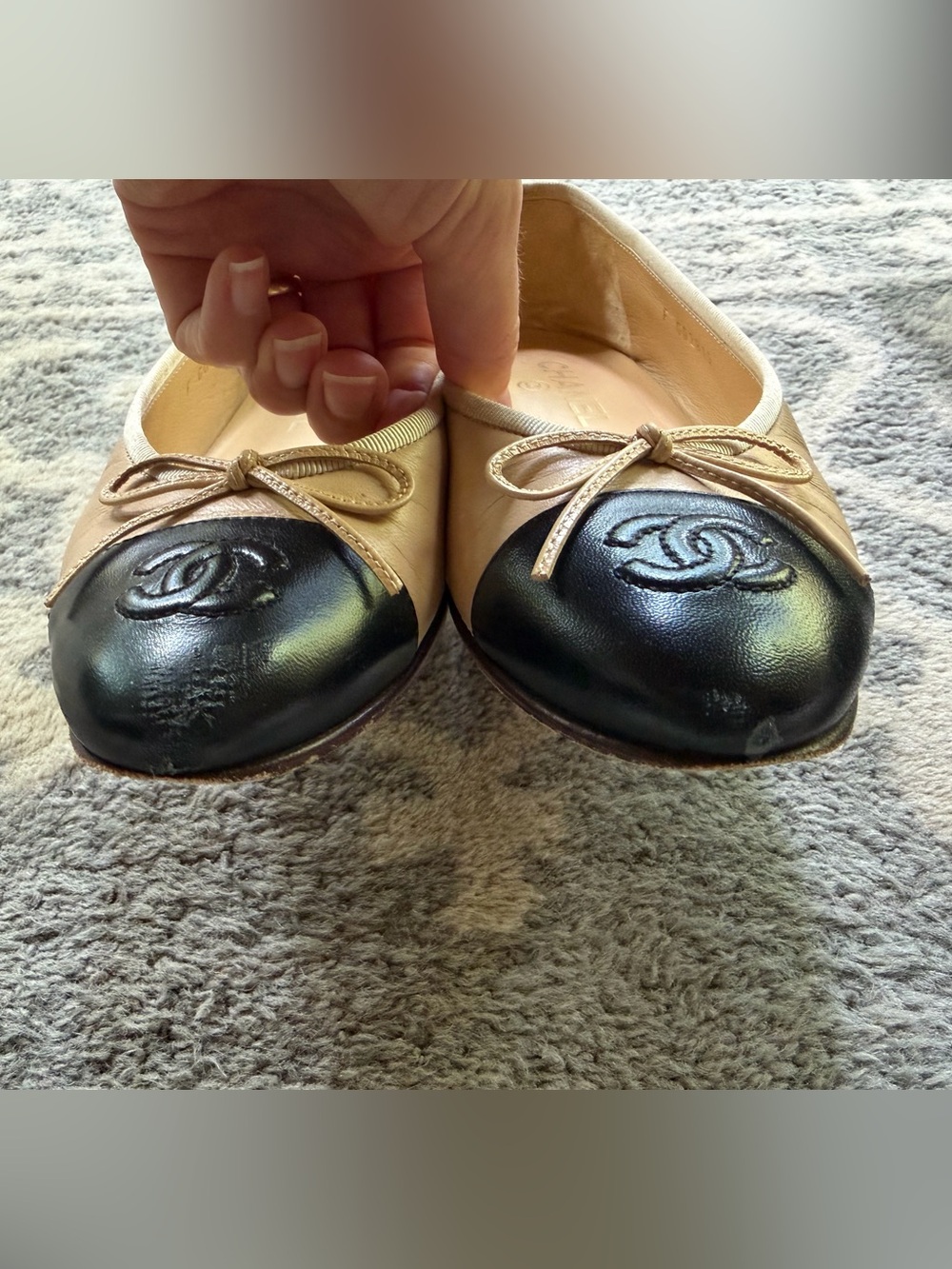 Chanel cap toe ballet flats 36.5 6.5 beige black - Picture 3 of 8